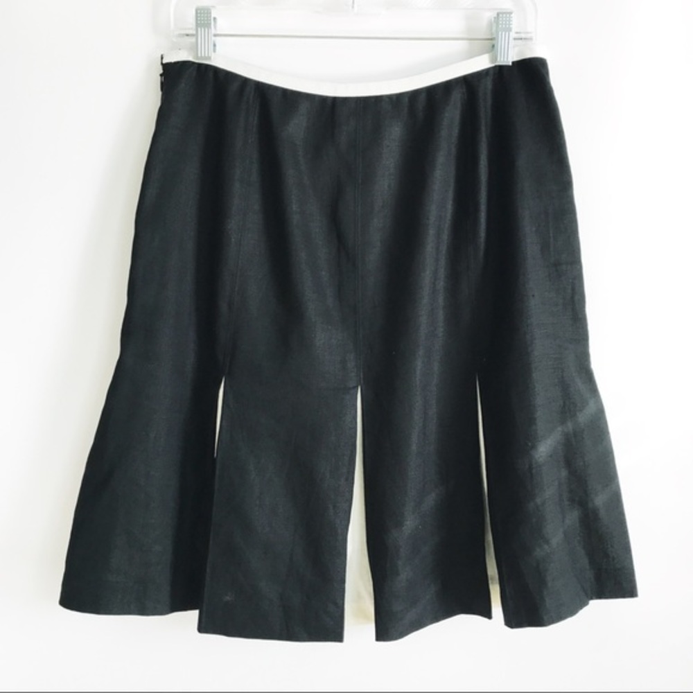 LOFT Black/White Pleated Linen Skirt